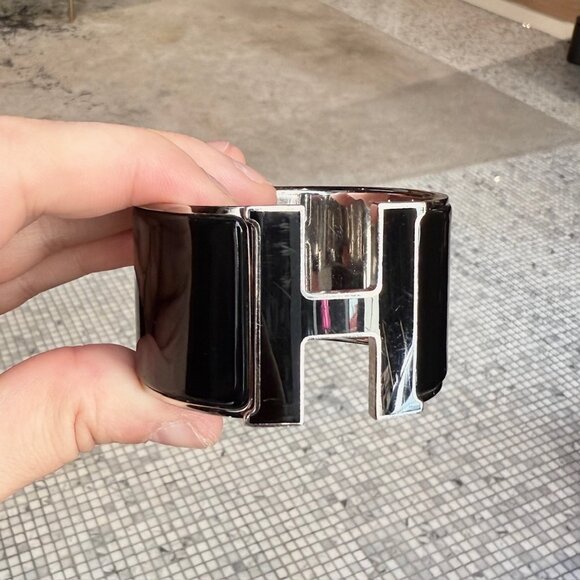 Hermès Black Enamel Extra Wide Clic Clac H PHW Bracelet - Picture 7 of 12